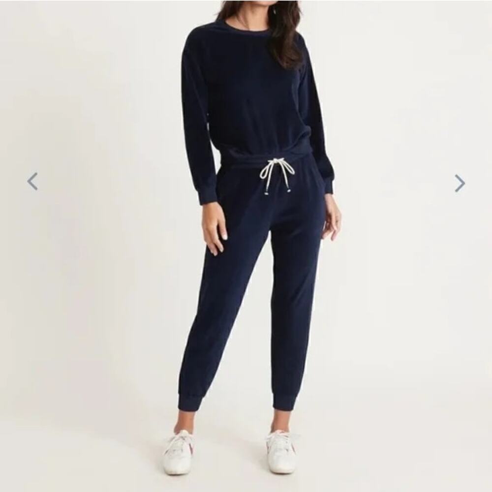 Marine Layer Moonlight Velour Joggers Drawstring Waist Sweatpants Navy NWT L